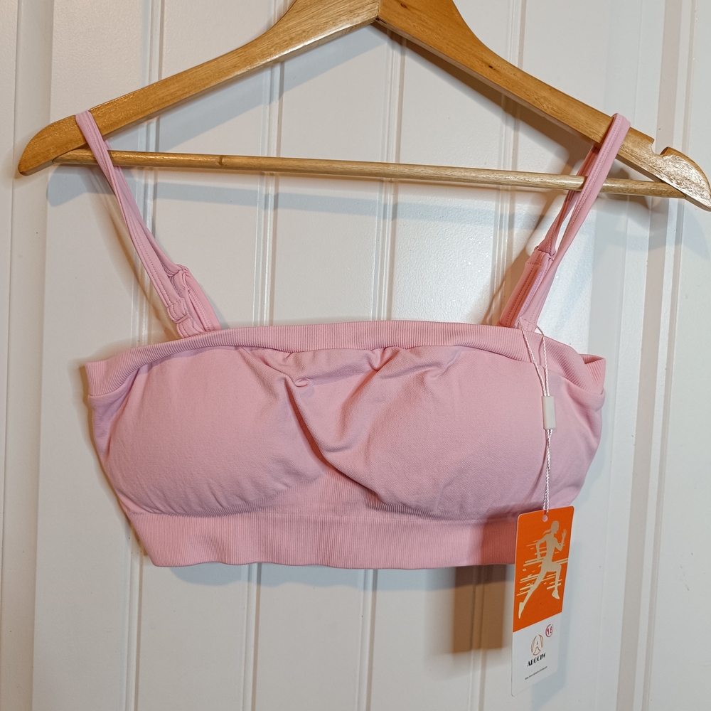 NWT Large ABOCIW Sports Bra Short Set Pink Active wear Gym Workout Yoga Pilates